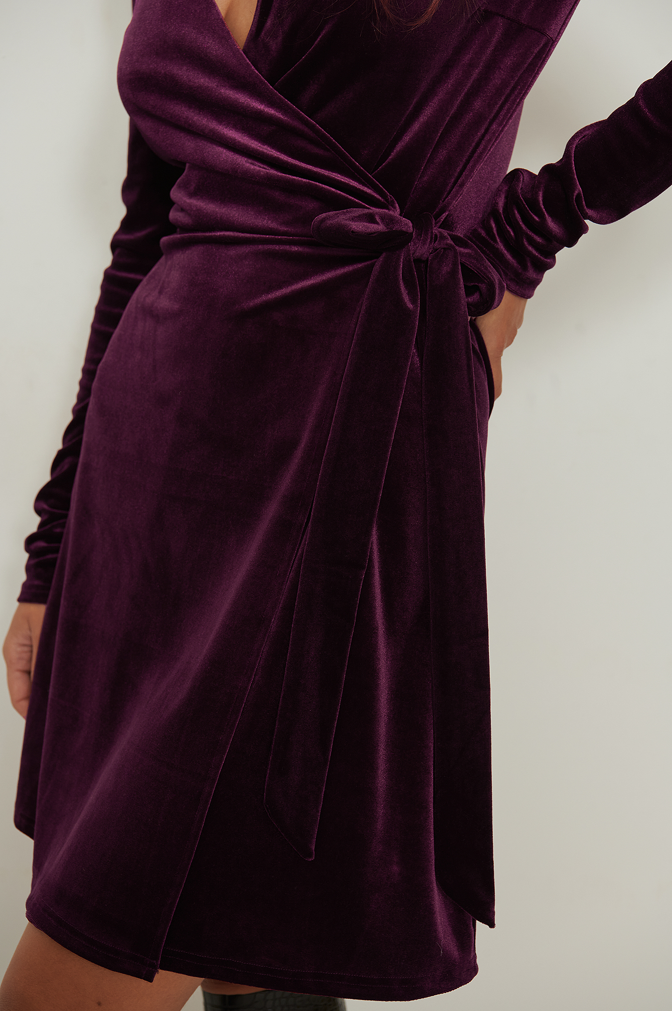 Velvet Wrap Mini Dress Burgundy | na-kd.com
